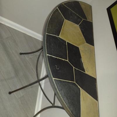 Metal Frame and Tile Top Demilune Table