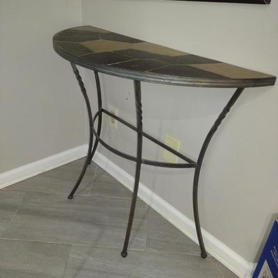 Metal Frame and Tile Top Demilune Table