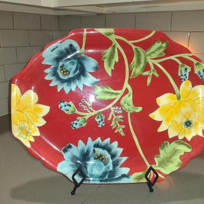 Large, Colorful April Cornell Ceramic Platter- Approx 18 1/4