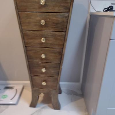 Solid Wood Jewelry/Storage Tower with Tapered Design- Six Drawers