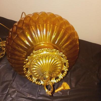 LARGE AMBER GLASS HANGING LAMP