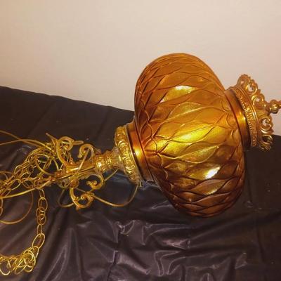 LARGE AMBER GLASS HANGING LAMP