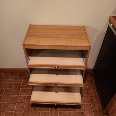 3 SLIDING SHELVE CART, POPCORN MAKER, TOSHIBA DVD PLAYER AND ROUND COFFEE TABLE ON CASTERS