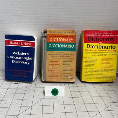 Webster's Concise English Dictionary, 2 Set Of The University Of Chicago Spanish - English, English - Spanish Dictionary