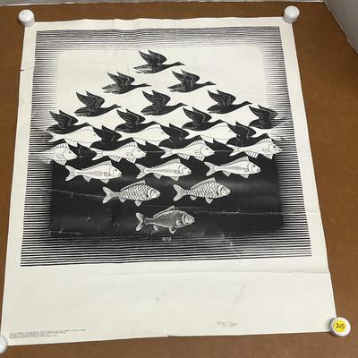 Birds Fish Mc Escher Monochrome Optical Illusions Poster