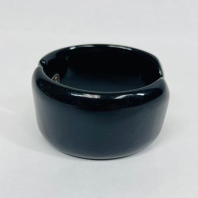 Vintage Hinged Black Plastic Cuff Bracelet with Rhinestones