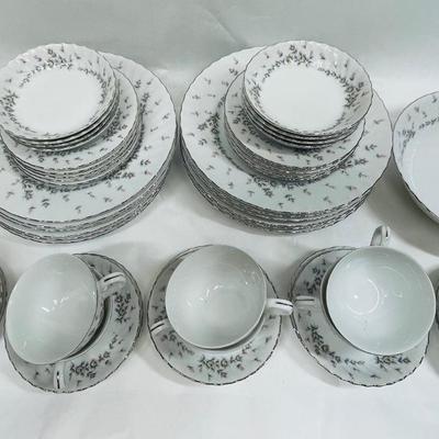 Style House Fine China Set "Picardy" Japan, 50 pc set, white with pink & gray flowers