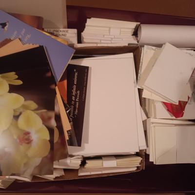 STORAGE TOTE FULL OF STATIONARY, GREETING CARDS, ENVELOPES AND MORE