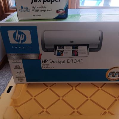 LIKE NEW HP DESKJET D1341 PRINTER, BOX OF FAX PAPER AND A HIGH SPEED USB CORD