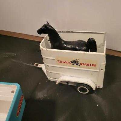 TONKA JEEP, BOAT W/TRAILER AND HORSE TRAILER