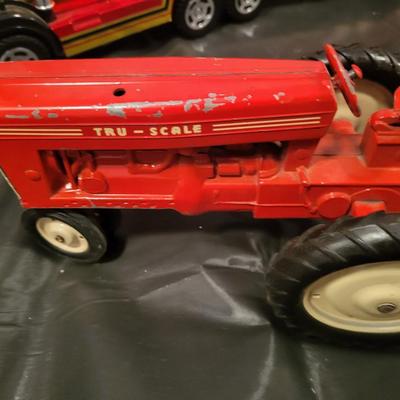 METAL TRU-SCALE TRACTOR, INTERNATIONAL BALER AND PLASTIC SONIC HAULER