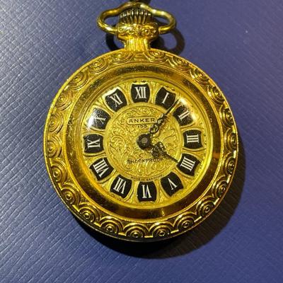 Vintage Mid-Century Dainty ANKER German Dainty Pocket Watch on an Onyx Fob in Good Working Condition as Pic'd.