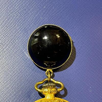 Vintage Mid-Century Dainty ANKER German Dainty Pocket Watch on an Onyx Fob in Good Working Condition as Pic'd.