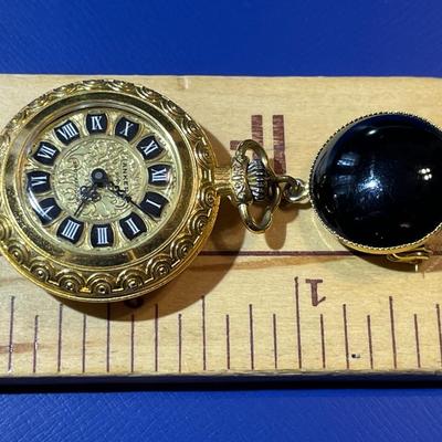 Vintage Mid-Century Dainty ANKER German Dainty Pocket Watch on an Onyx Fob in Good Working Condition as Pic'd.