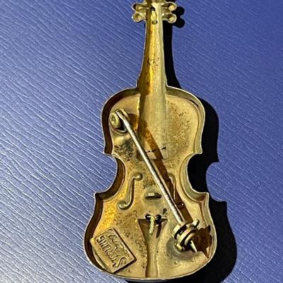 Vintage Lang Sterling Silver Violin Pin/Pendant in VG Preowned Condition.