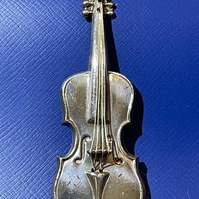 Vintage Lang Sterling Silver Violin Pin/Pendant in VG Preowned Condition.