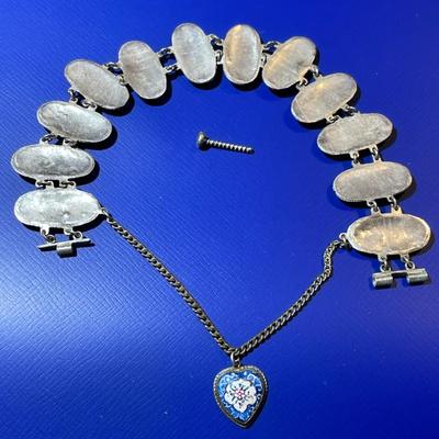 Antique Sterling Silver Hand Painted Enameled Scenes 7" Bracelet in Good Preowned Condition.
