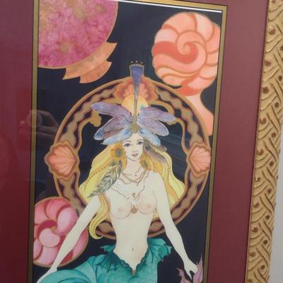 Signed, Mermaid Theme Framed Wall Art by Lynda McHugh- Approx 19