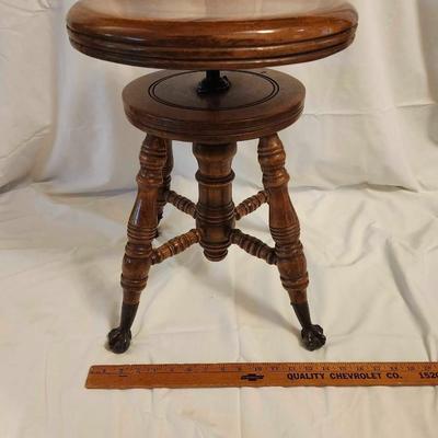 Antique Piano Stool,: Solid Wood Cast Iron Bird Claw Foot Glass Ball Swivel Milk Stool Style