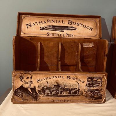 Two Nathannial Bostock Shuttle & Pirn Wooden Boxes (DR-MG)