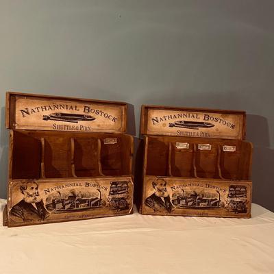 Two Nathannial Bostock Shuttle & Pirn Wooden Boxes (DR-MG)