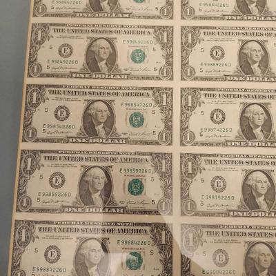 Uncut Sheet Of 1981 US $1 Bills,