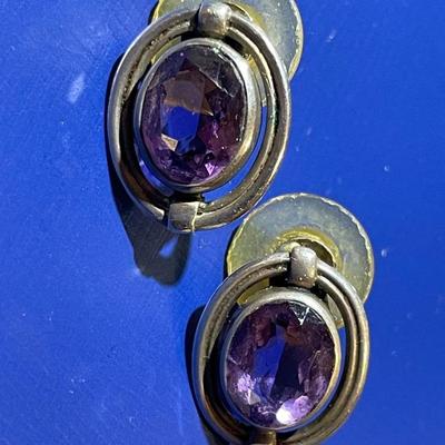 Vintage Sterling Silver Dainty Amethyst Stud Earrings in Good Preowned Condition as Pictured.