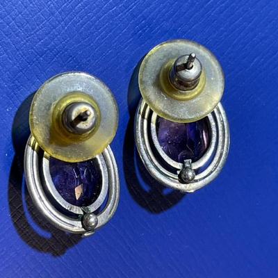 Vintage Sterling Silver Dainty Amethyst Stud Earrings in Good Preowned Condition as Pictured.