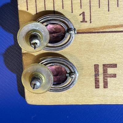 Vintage Sterling Silver Dainty Amethyst Stud Earrings in Good Preowned Condition as Pictured.