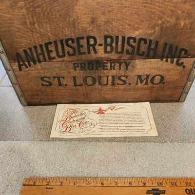 Vintage Budweiser Wooden Crate Box Centennial 1876-1976 Anheuser-Busch Bud Beer