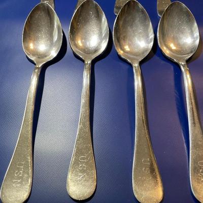 (Set of 8) United States Navy WWII Reed & Barton A+ Silver Plated Tablespoons Engraved USN as Pictured.