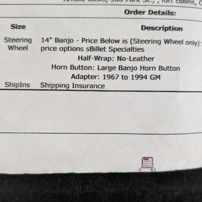 NOS 14" Banjo Big Button Reproduction Steering Wheel