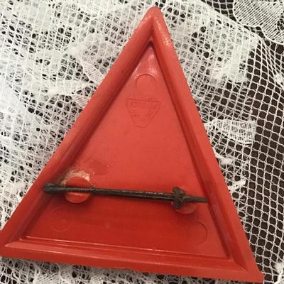 Vintage beeswax product red triangle pin