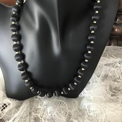Vintage yarn beaded black necklace