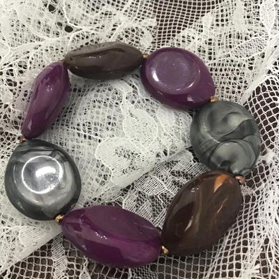 Chunky Eggplant Purple Beaded Statement bracelet