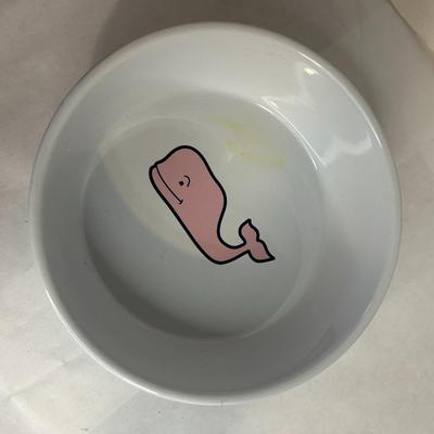Vineyard Vines Medium Ceramic Pink & White Dog Bowl