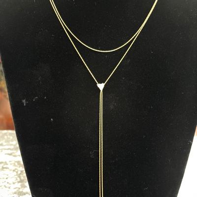 Gold Tone adjustable bolo style long necklace with crystal