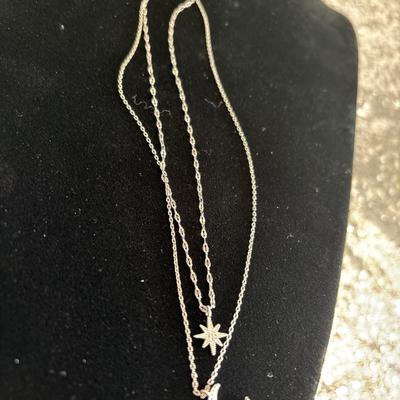1pc 925 sterling silver moon and star double layer choker necklace