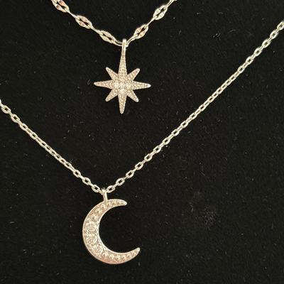 1pc 925 sterling silver moon and star double layer choker necklace