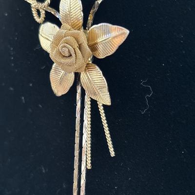 Vintage flower gold Tone chain slider necklace