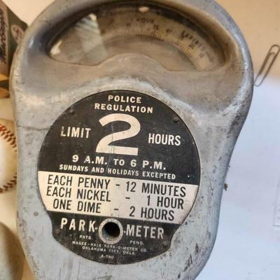 Vintage Police Regulation Parking Meter and Vintage Unused 1960's MacGregor B76C Little League Baseball