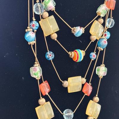 Multi layered plastic bead And glass bead necklace