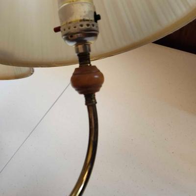 Vintage Amber Glass Brass Base Table Lamp and