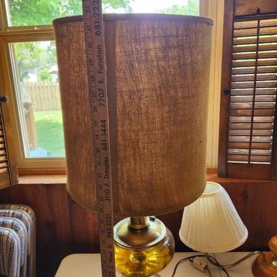 Vintage Amber Glass Brass Base Table Lamp and