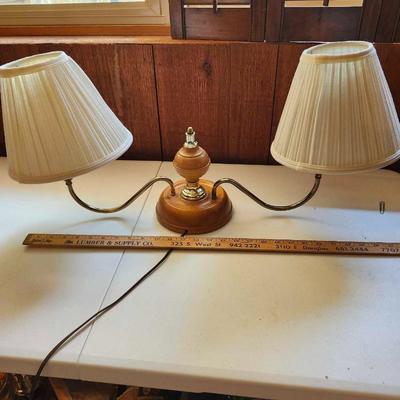 Vintage Amber Glass Brass Base Table Lamp and