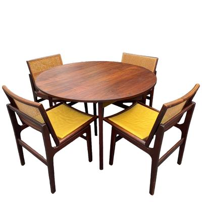 828 5 Pc. Mid-Century Modern Dining Table & Cane Back Chair Set