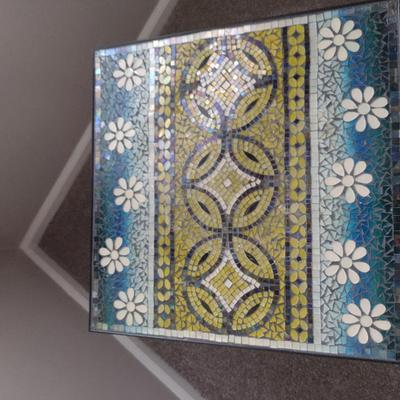 Metal Framed, Mosaic Tile Topped Table- Approx 18