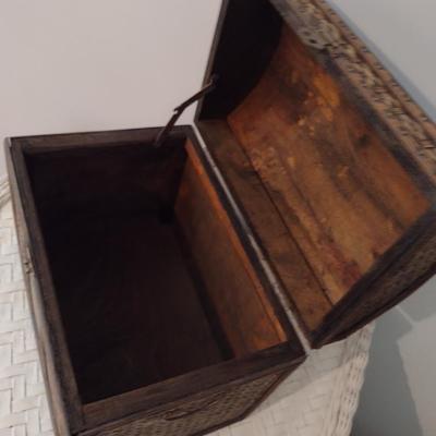 Decorative Wooden Storage Box with Woven Design