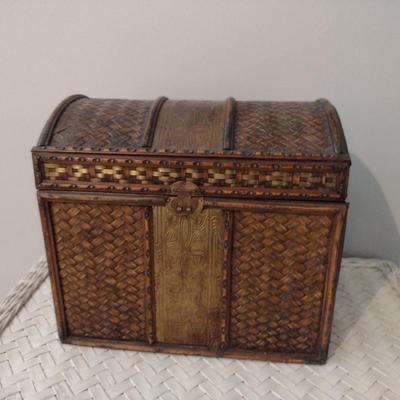 Decorative Wooden Storage Box with Woven Design