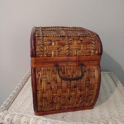 Wooden Storage Box with Woven Design and Side Handles